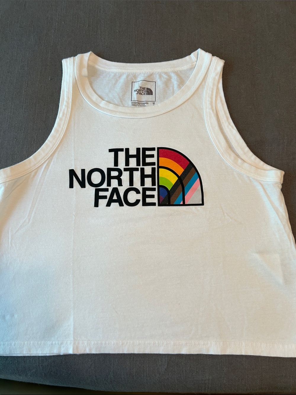The North Face Women’s cropped Tank with Multicolor Rainbow Logo